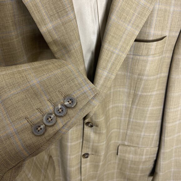 Nautica Men 44L Wool Check Blazer Sports Coat Yellow Green Beige - Picture 5 of 10